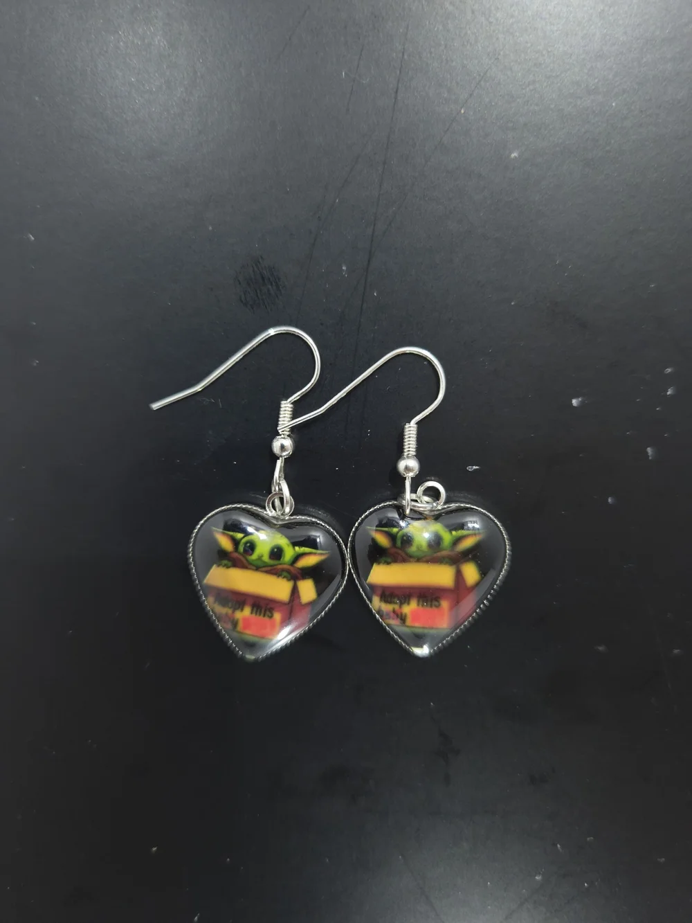 Cute Grogu Baby Yoda Heart Dangle Earrings Star Wars Mandalorian Fan Art Jewelry